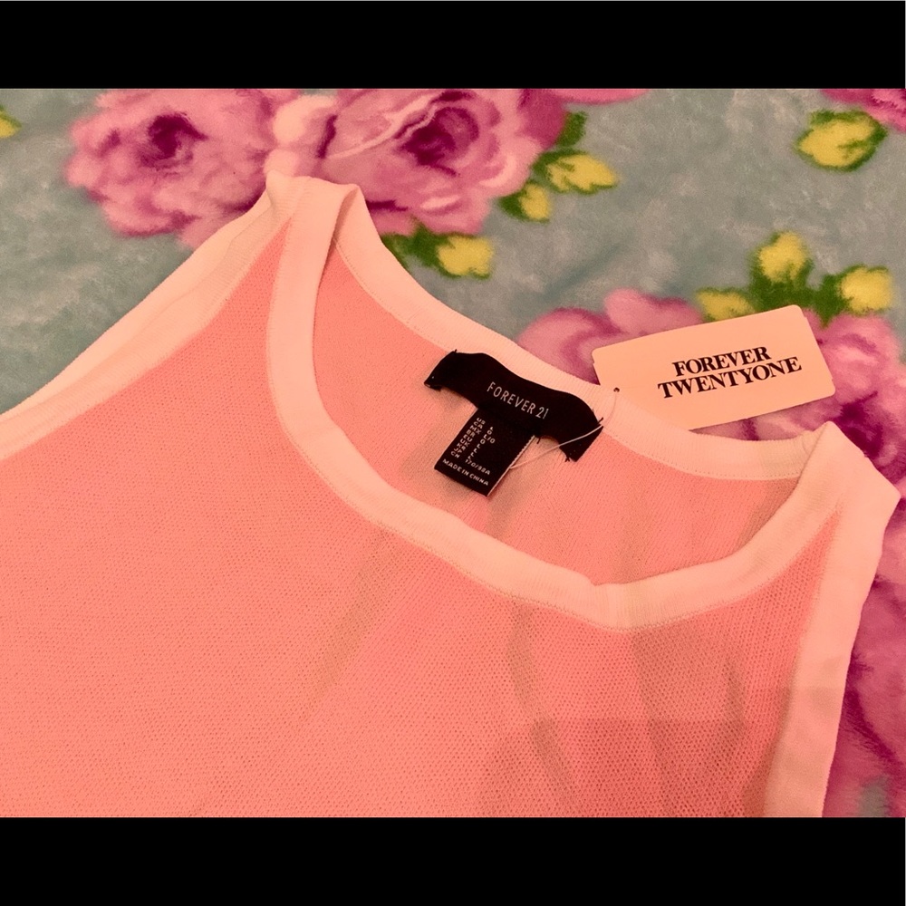 Light Pink w White Trim Forever 21 Crop Top Tank L - Picture 2 of 5